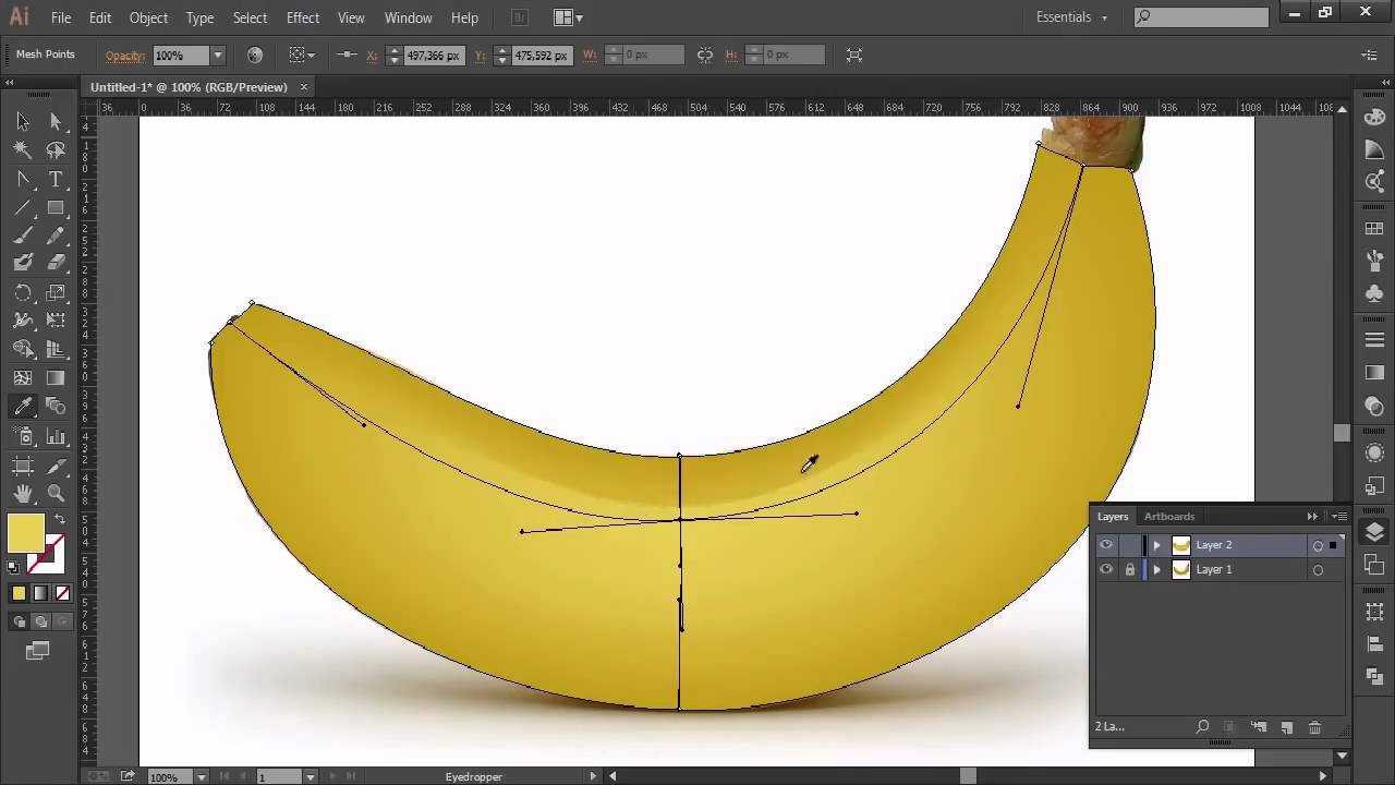 Как деформировать в иллюстраторе. Mesh Tool банан. Mesh Tool Illustrator. Mesh в иллюстраторе. Инструмент сетчатый градиент в иллюстраторе.